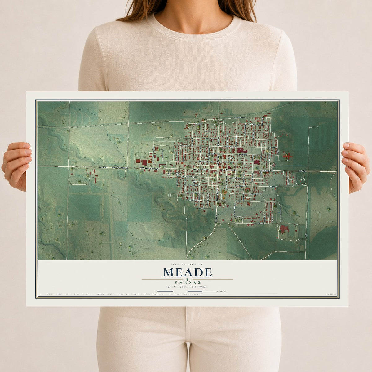 Map of Meade, Kansas, 12 x 18 inch unframed archival matte print
