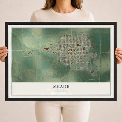 Map of Meade, Kansas, 18 x 24 inch print in a black wood frame