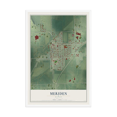 Map of Meriden, Kansas, 12 x 18 inch print in a white wood frame