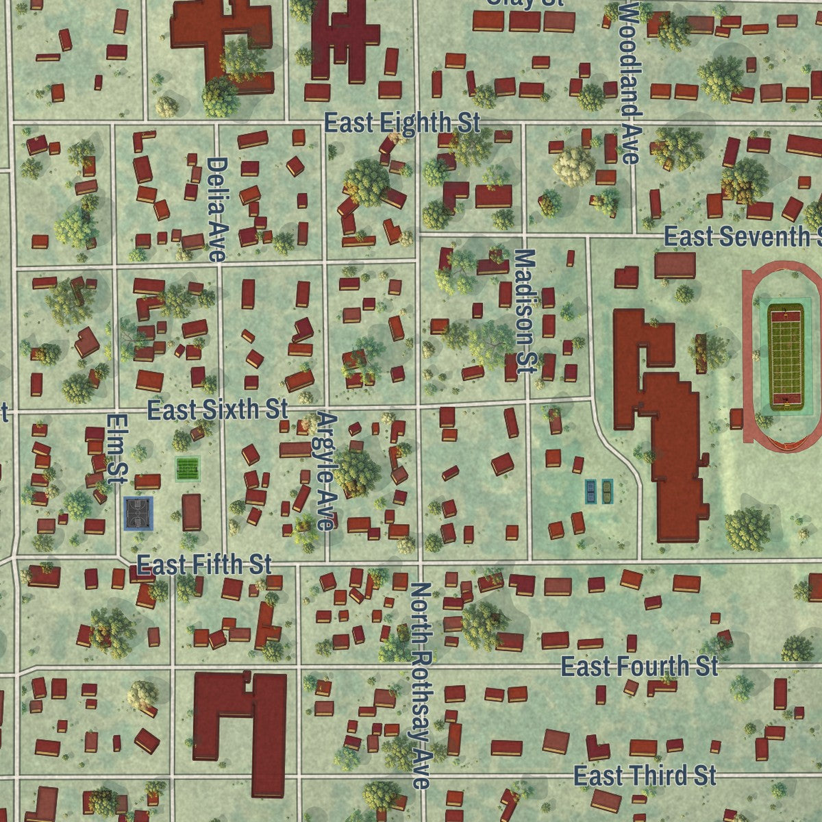 Close-up of the map of Minneapolis, Kansas print showing street and building detail