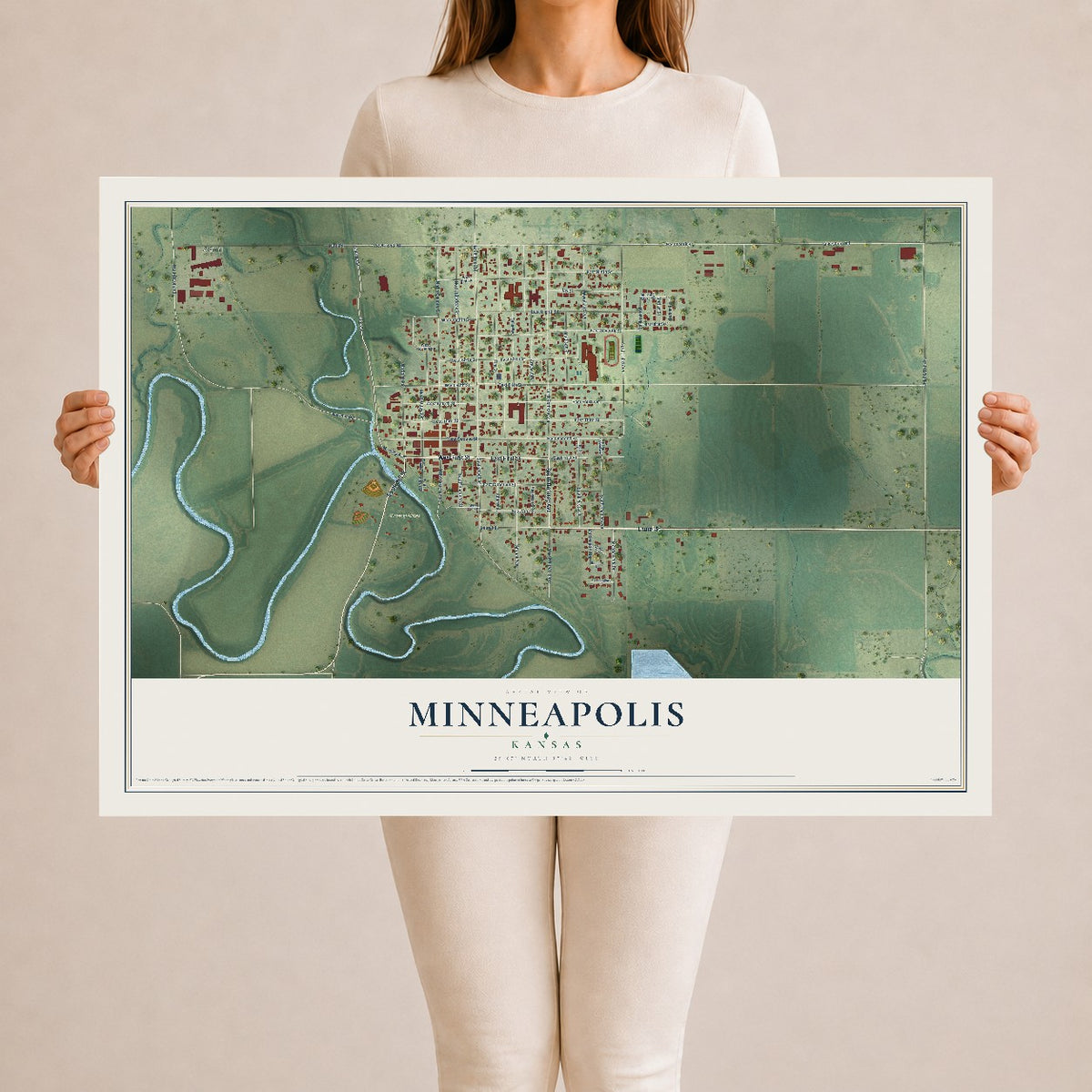 Map of Minneapolis, Kansas, 24 x 36 inch unframed archival matte print