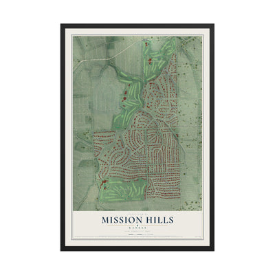 Map of Mission Hills, Kansas, 12 x 18 inch print in a black wood frame