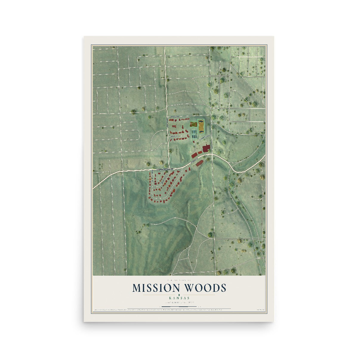 Map of Mission Woods, Kansas, 12 x 18 inch unframed archival matte print