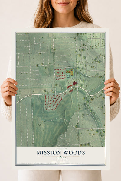 Map of Mission Woods, Kansas, 18 x 24 inch unframed archival matte print