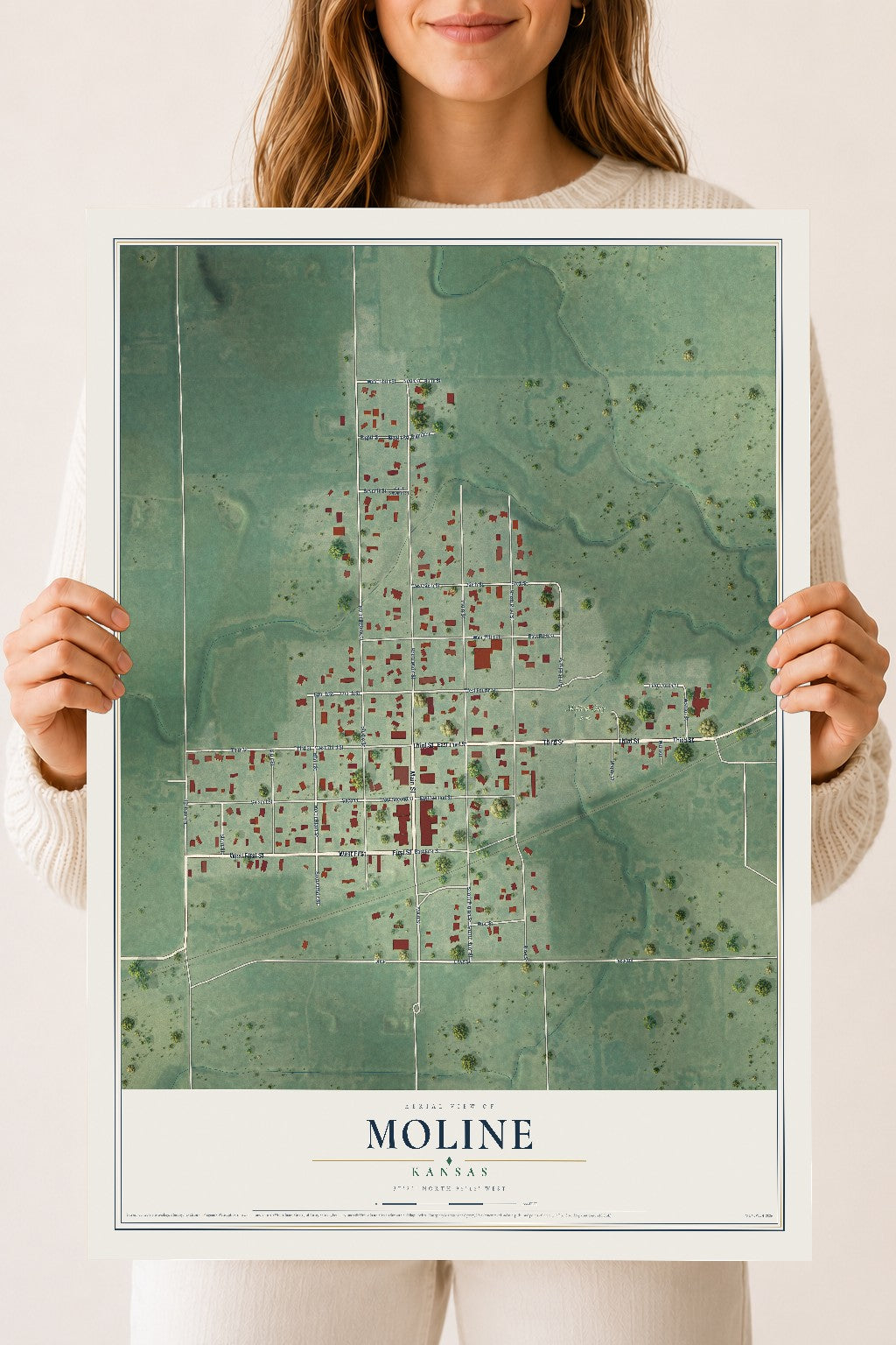 Map of Moline, Kansas, 18 x 24 inch unframed archival matte print