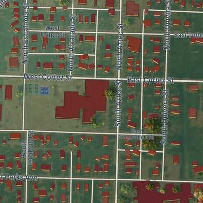 Close-up of the map of Montezuma, Kansas print showing street and building detail