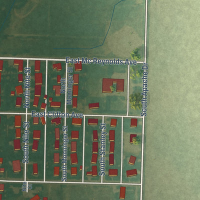 Second close-up of the map of Montezuma, Kansas print showing more streets and buildings