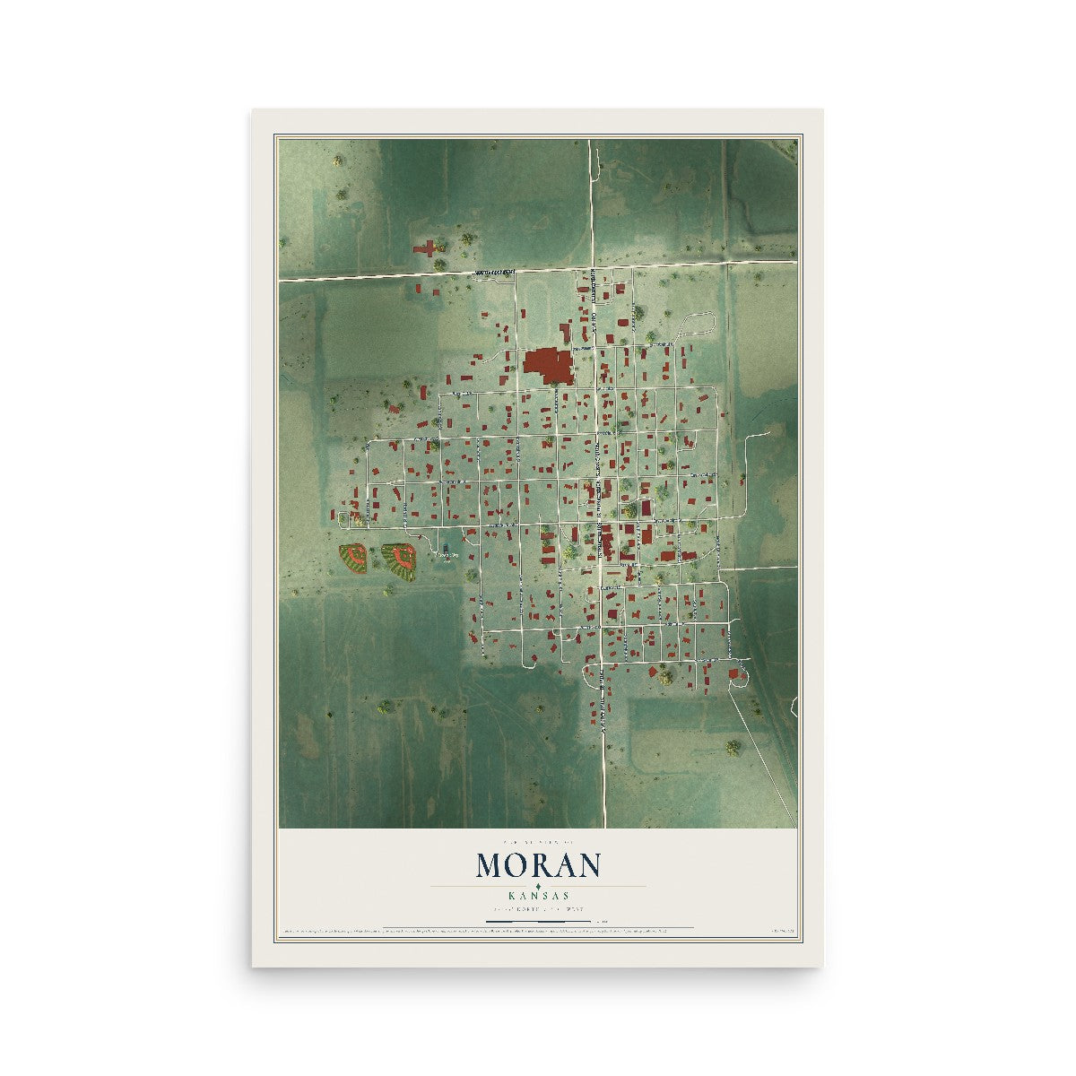 Map of Moran, Kansas, 12 x 18 inch unframed archival matte print