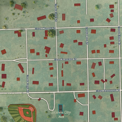 Second close-up of the map of Moran, Kansas print showing more streets and buildings