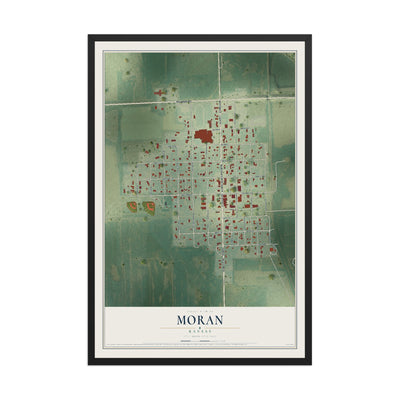 Map of Moran, Kansas, 12 x 18 inch print in a black wood frame