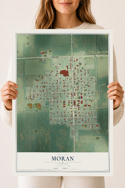 Map of Moran, Kansas, 18 x 24 inch unframed archival matte print
