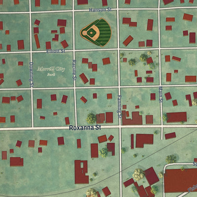 Close-up of the map of Morrill, Kansas print showing street and building detail