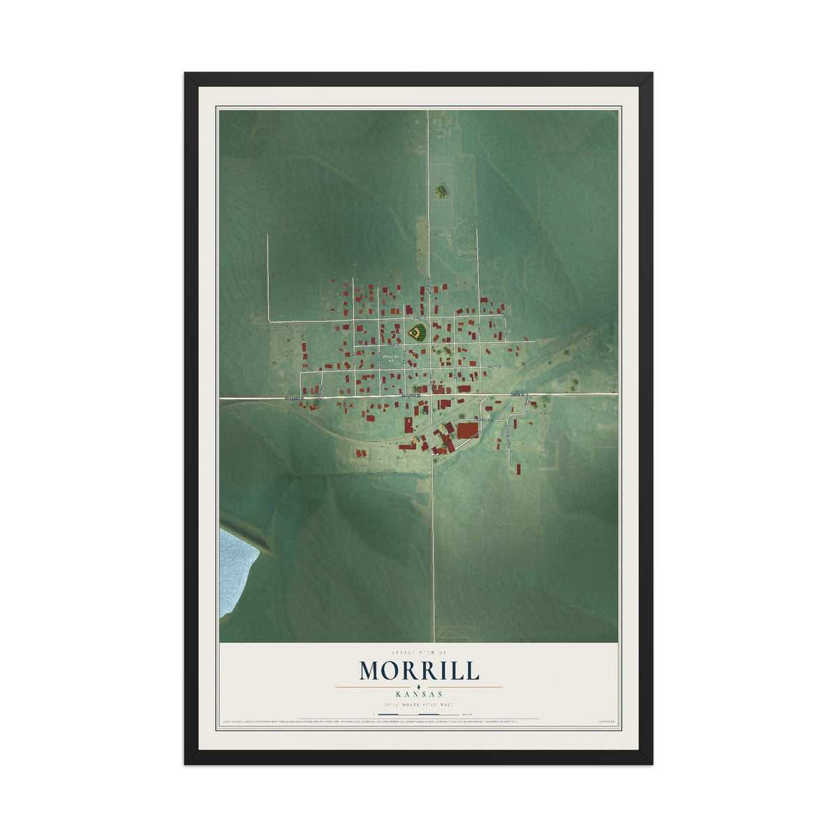 Map of Morrill, Kansas, 12 x 18 inch print in a black wood frame