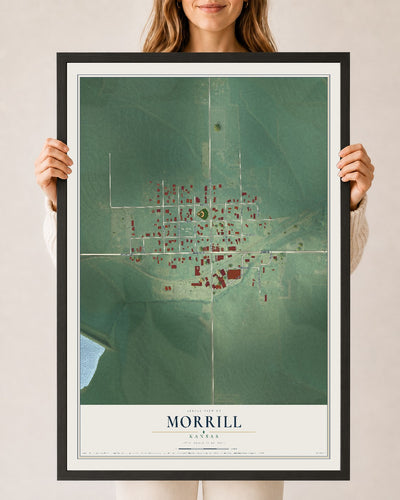 Map of Morrill, Kansas, 24 x 36 inch print in a black wood frame