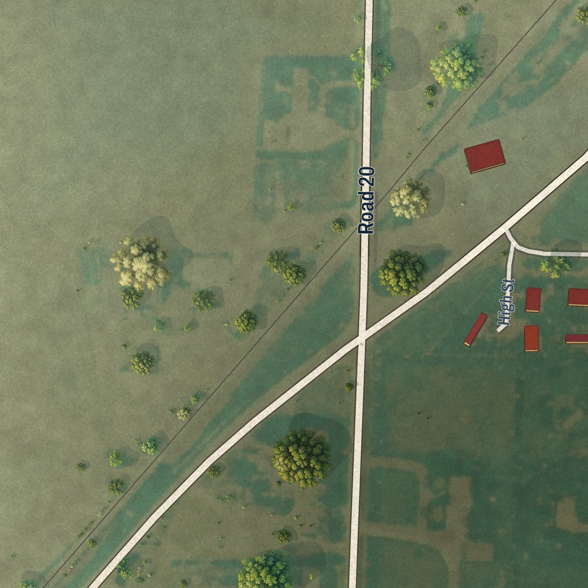 Second close-up of the map of Moscow, Kansas print showing more streets and buildings