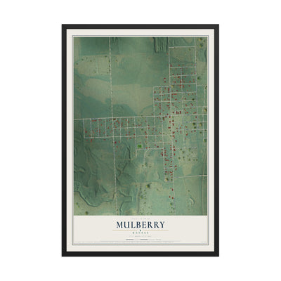 Map of Mulberry, Kansas, 12 x 18 inch print in a black wood frame