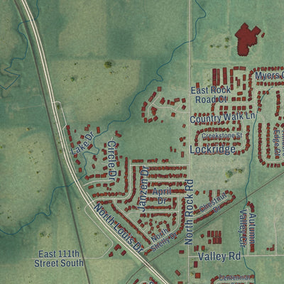 Second close-up of the map of Mulvane, Kansas print showing more streets and buildings