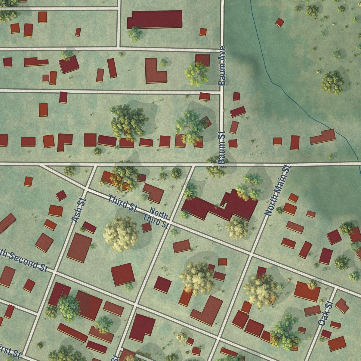 Close-up of the map of Natoma, Kansas print showing street and building detail