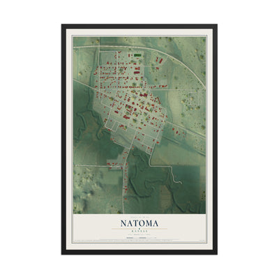 Map of Natoma, Kansas, 12 x 18 inch print in a black wood frame