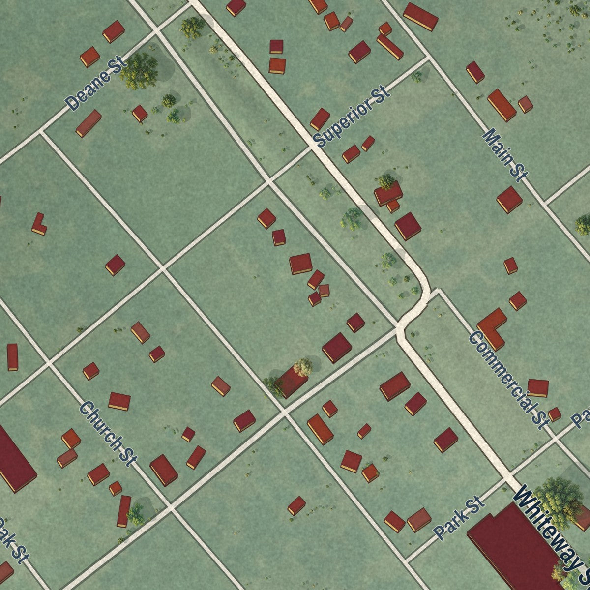 Close-up of the map of Netawaka, Kansas print showing street and building detail