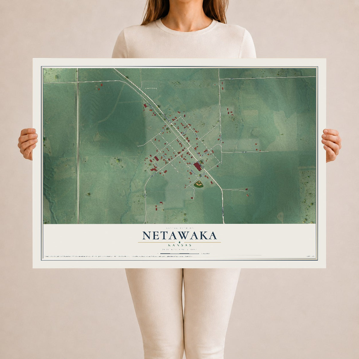 Map of Netawaka, Kansas, 24 x 36 inch unframed archival matte print
