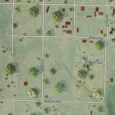 Close-up of the map of Nicodemus, Kansas print showing street and building detail