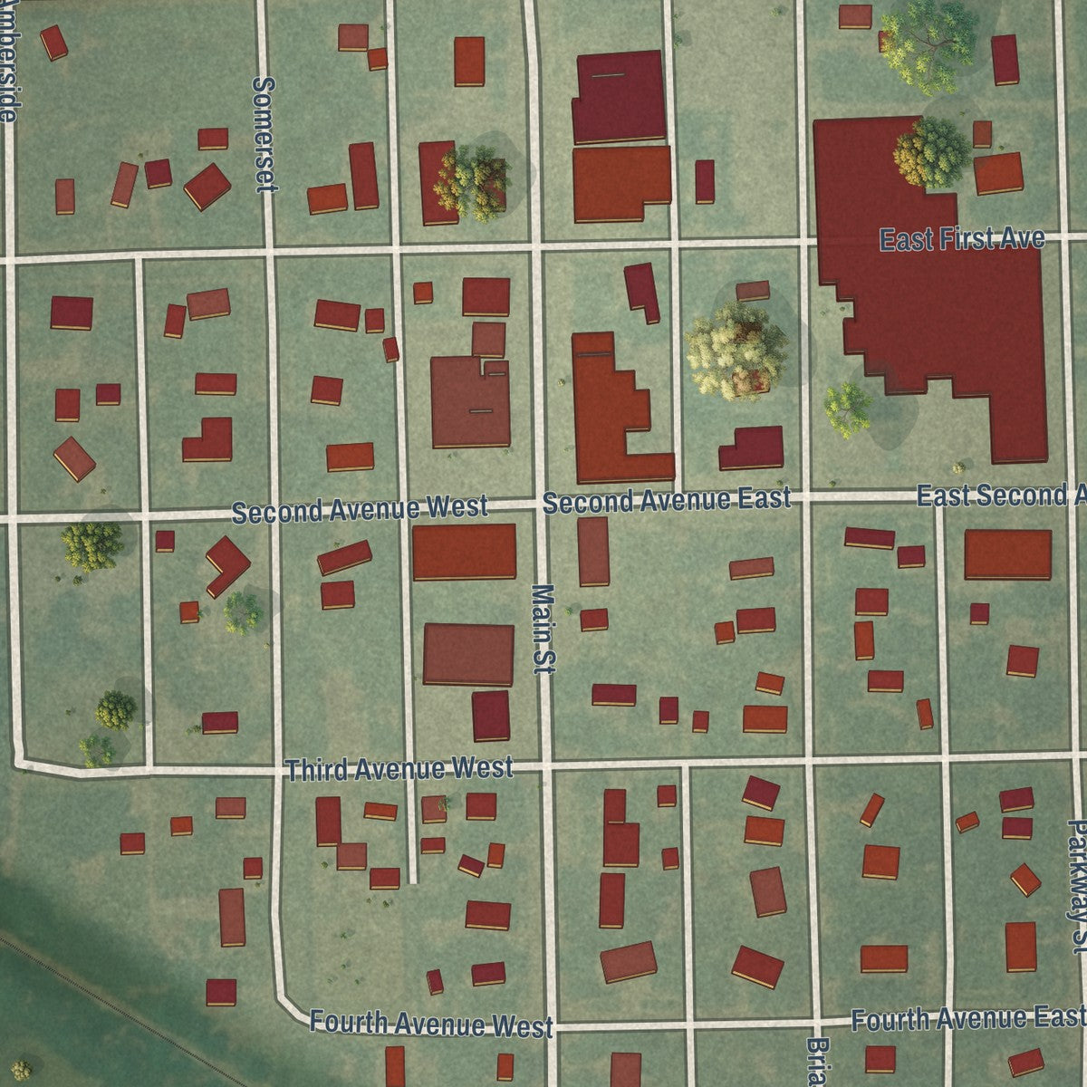 Close-up of the map of Norwich, Kansas print showing street and building detail
