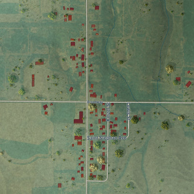 Close-up of the map of Odin, Kansas print showing street and building detail