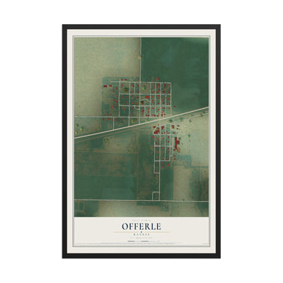 Map of Offerle, Kansas, 12 x 18 inch print in a black wood frame