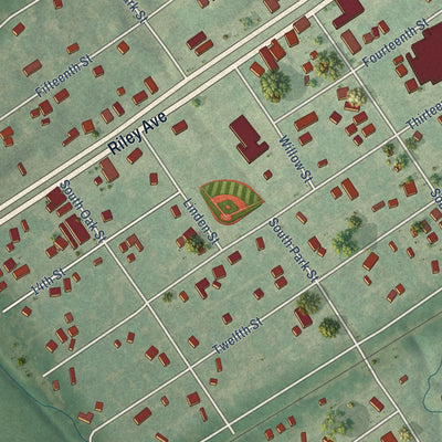 Close-up of the map of Ogden, Kansas print showing street and building detail