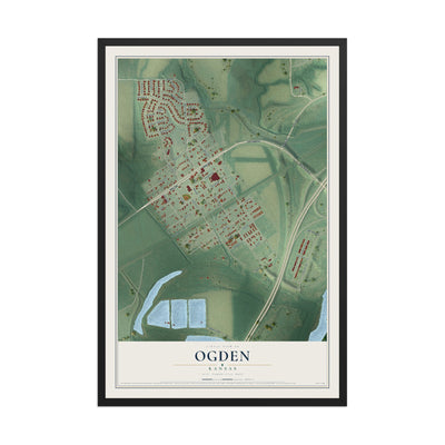 Map of Ogden, Kansas, 12 x 18 inch print in a black wood frame