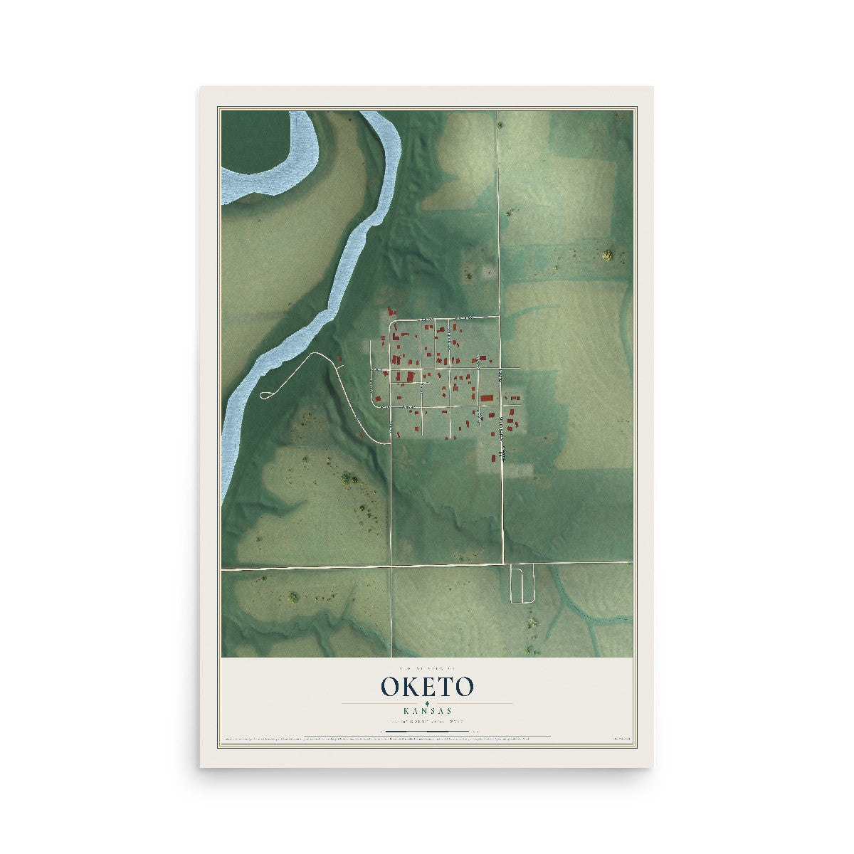 Map of Oketo, Kansas, 12 x 18 inch unframed archival matte print