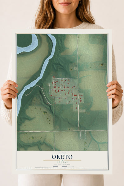 Map of Oketo, Kansas, 18 x 24 inch unframed archival matte print