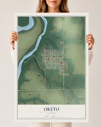 Map of Oketo, Kansas, 24 x 36 inch unframed archival matte print
