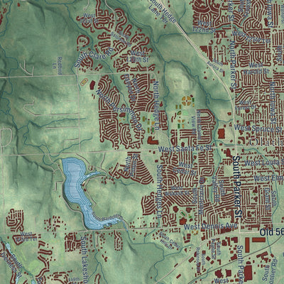 Second close-up of the map of Olathe, Kansas print showing more streets and buildings