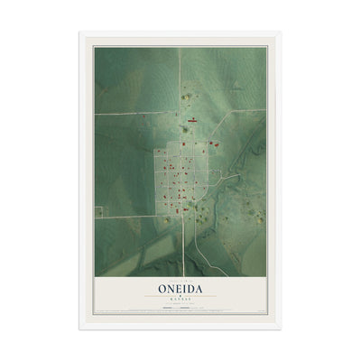 Map of Oneida, Kansas, 12 x 18 inch print in a white wood frame