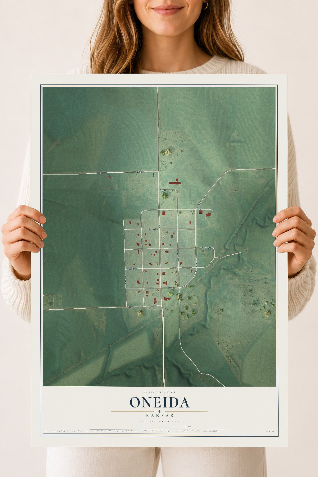 Map of Oneida, Kansas, 18 x 24 inch unframed archival matte print