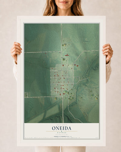 Map of Oneida, Kansas, 24 x 36 inch print in a white wood frame