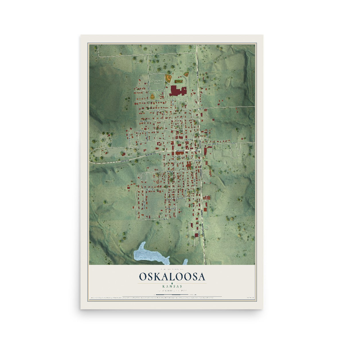 Map of Oskaloosa, Kansas, 12 x 18 inch unframed archival matte print