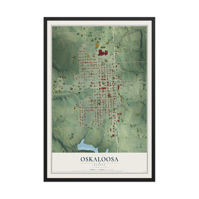 Map of Oskaloosa, Kansas, 12 x 18 inch print in a black wood frame