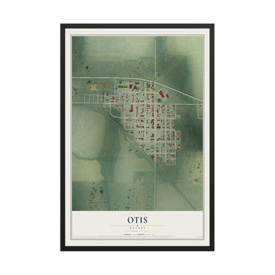 Map of Otis, Kansas, 12 x 18 inch print in a black wood frame