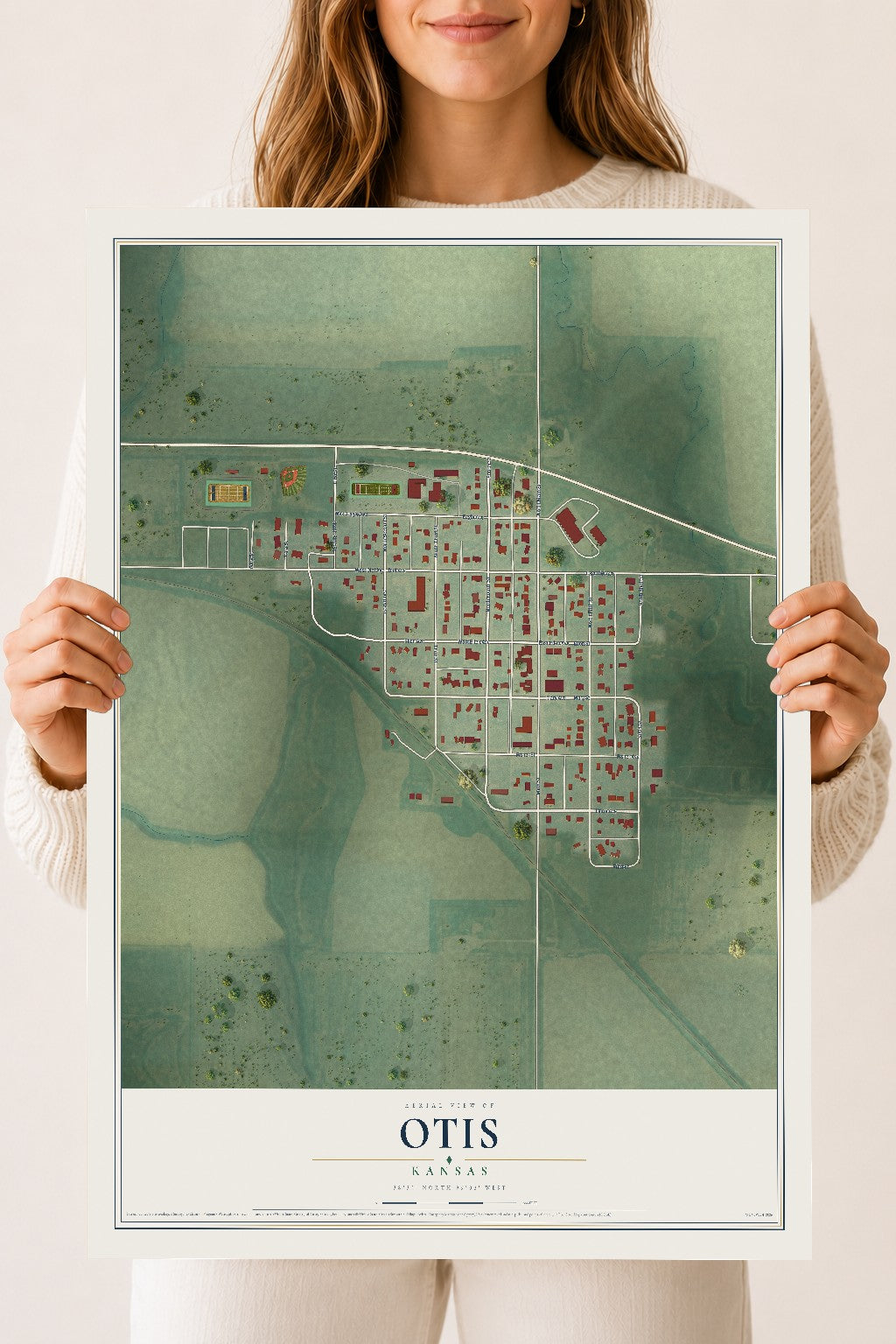 Map of Otis, Kansas, 18 x 24 inch unframed archival matte print