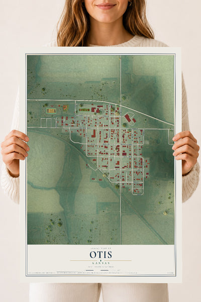 Map of Otis, Kansas, 18 x 24 inch unframed archival matte print