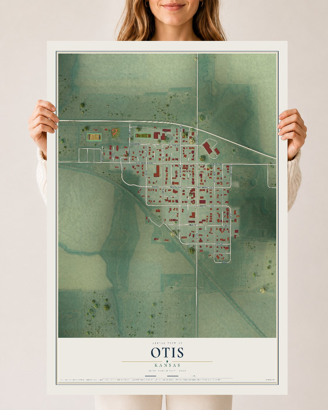 Map of Otis, Kansas, 24 x 36 inch unframed archival matte print