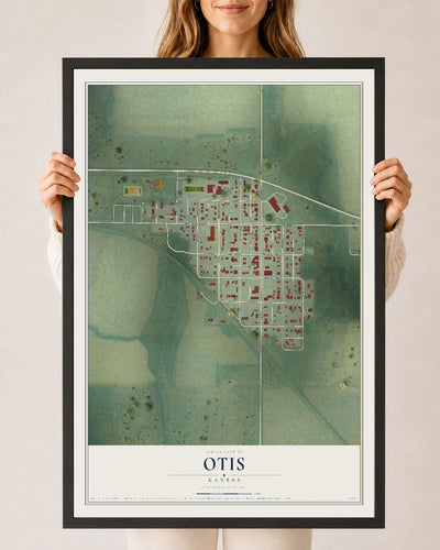 Map of Otis, Kansas, 24 x 36 inch print in a black wood frame