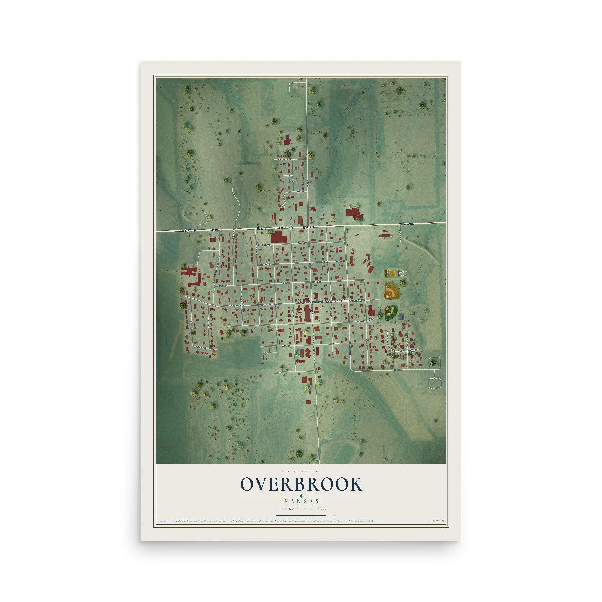 Map of Overbrook, Kansas, 12 x 18 inch unframed archival matte print