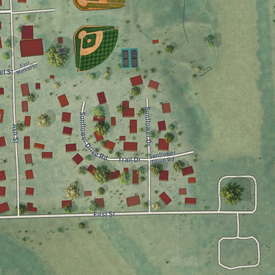 Second close-up of the map of Overbrook, Kansas print showing more streets and buildings