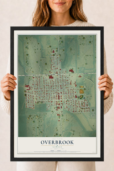 Map of Overbrook, Kansas, 18 x 24 inch print in a black wood frame