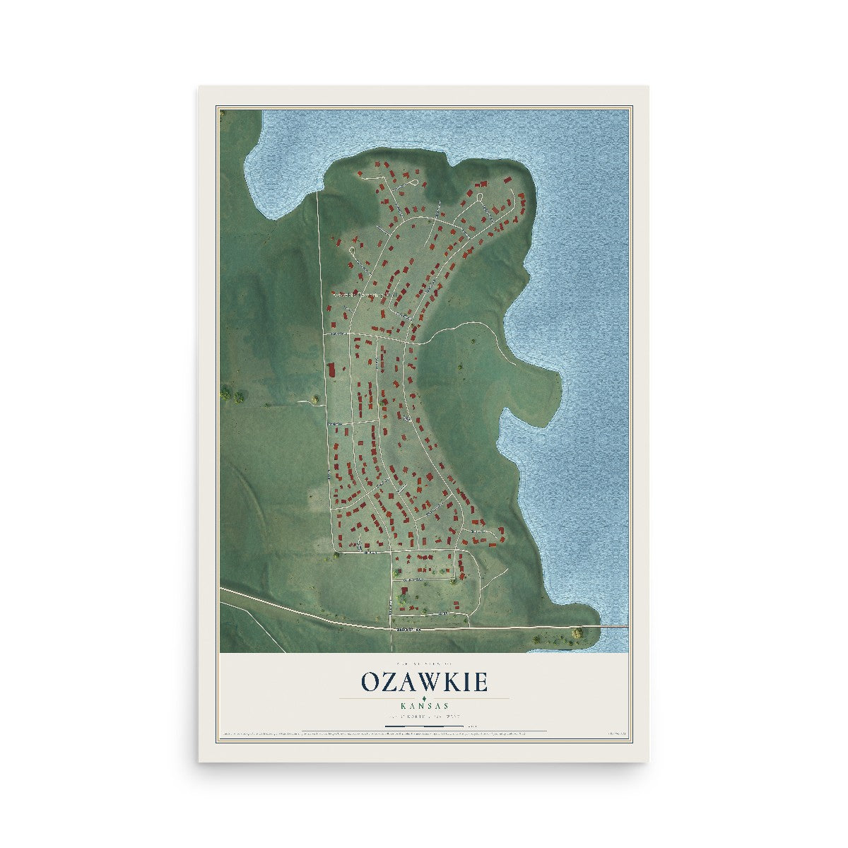 Map of Ozawkie, Kansas, 12 x 18 inch unframed archival matte print