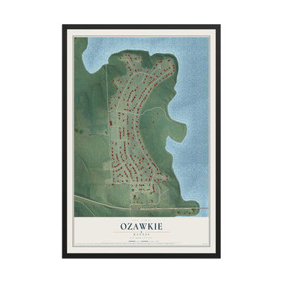 Map of Ozawkie, Kansas, 12 x 18 inch print in a black wood frame